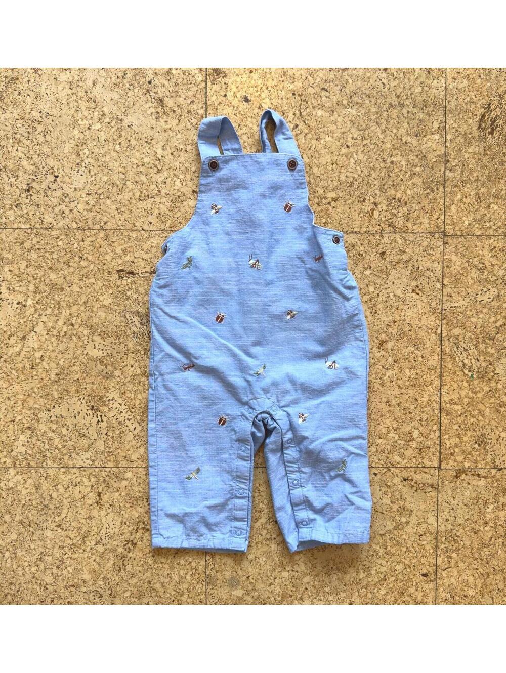 Janie and Jack Baby overalls 6-12 Months embroidered bugs chambray light blue